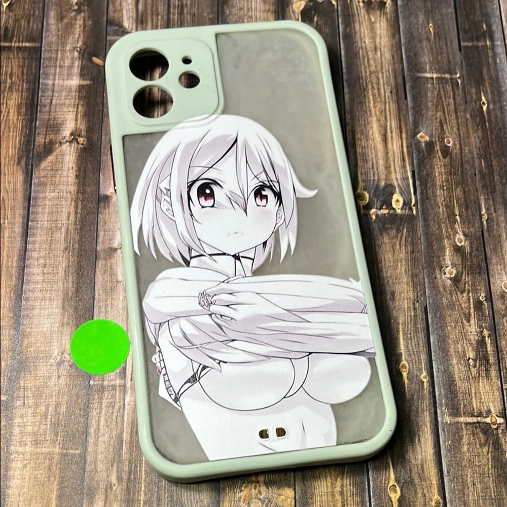 5for$10 Frosted Green Frame IPhone 12 Phone Case Anime Women Lifting Shirt